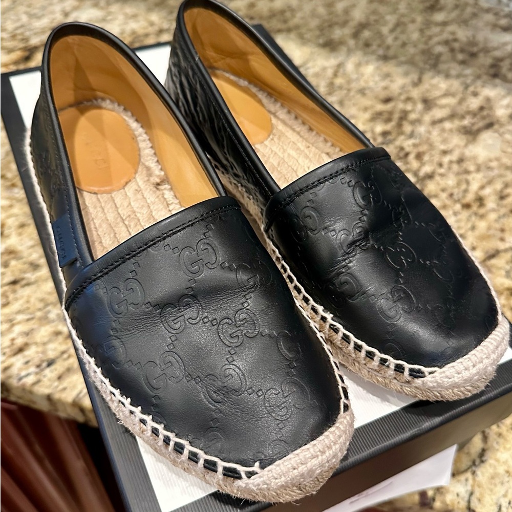 Gucci Black Leather Espadrilles for Women